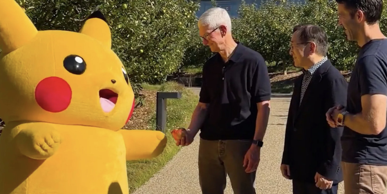 Tim Cook and John Ternus host Pikachu and The Pokémon Company CEO at Apple Park