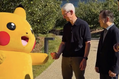 Tim Cook and John Ternus host Pikachu and The Pokémon Company CEO at Apple Park
